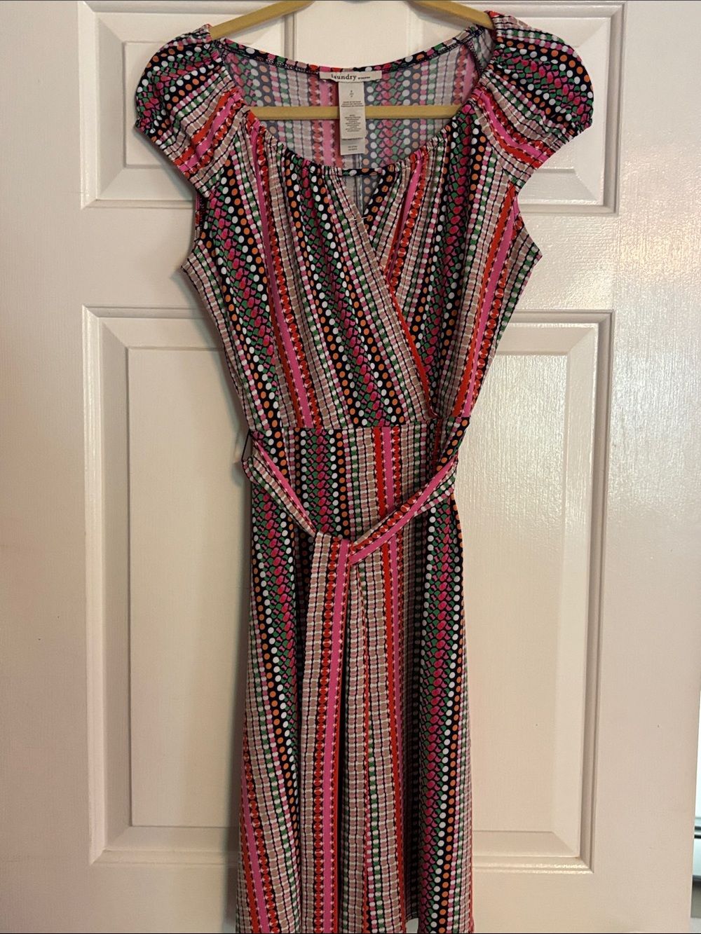 Laundry By Shelli Segal Pink Multi-Stripe & Dot Faux-Wrap Dress
